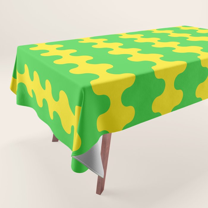 Vivid Ogee A-Go-Go Retro Pop Pattern Neon Green and Yellow Tablecloth Gallery Image 1