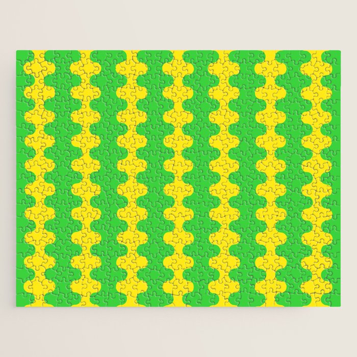 Vivid Ogee A-Go-Go Retro Pop Pattern Neon Green and Yellow Jigsaw Puzzle Gallery Image 1