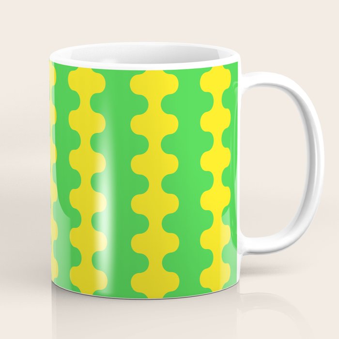 Vivid Ogee A-Go-Go Retro Pop Pattern Neon Green and Yellow Coffee Mug Gallery Image 1