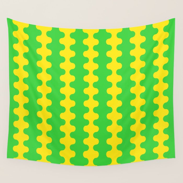 Vivid Ogee A-Go-Go Retro Pop Pattern Neon Green and Yellow Wall Tapestry Gallery Image 1
