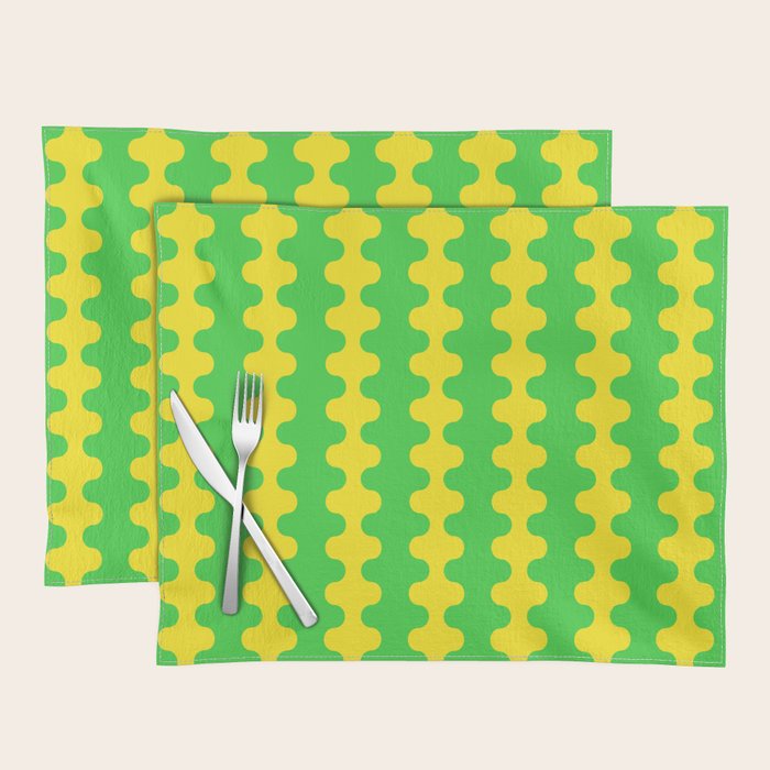 Vivid Ogee A-Go-Go Retro Pop Pattern Neon Green and Yellow Placemat Gallery Image 1