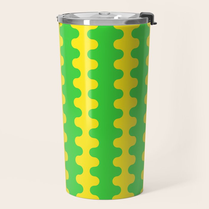 Vivid Ogee A-Go-Go Retro Pop Pattern Neon Green and Yellow Travel Mug Gallery Image 2
