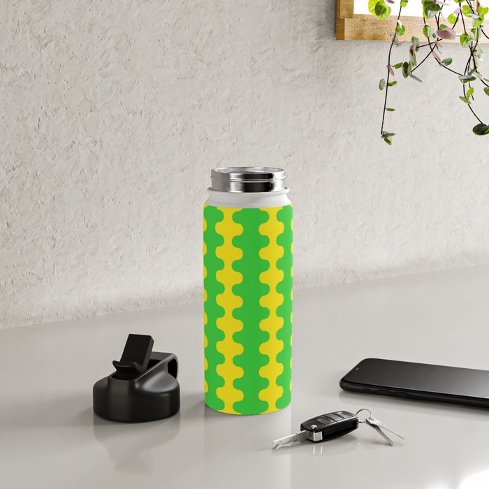 Vivid Ogee A-Go-Go Retro Pop Pattern Neon Green and Yellow Water Bottle Gallery Image 4