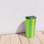 Vivid Ogee A-Go-Go Retro Pop Pattern Neon Green and Yellow Travel Mug Gallery Image 4