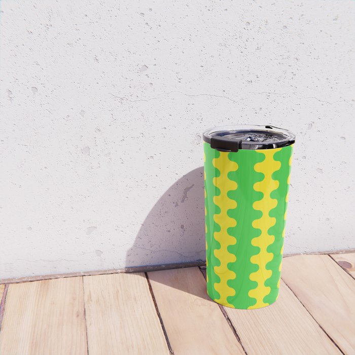Vivid Ogee A-Go-Go Retro Pop Pattern Neon Green and Yellow Travel Mug Gallery Image 4