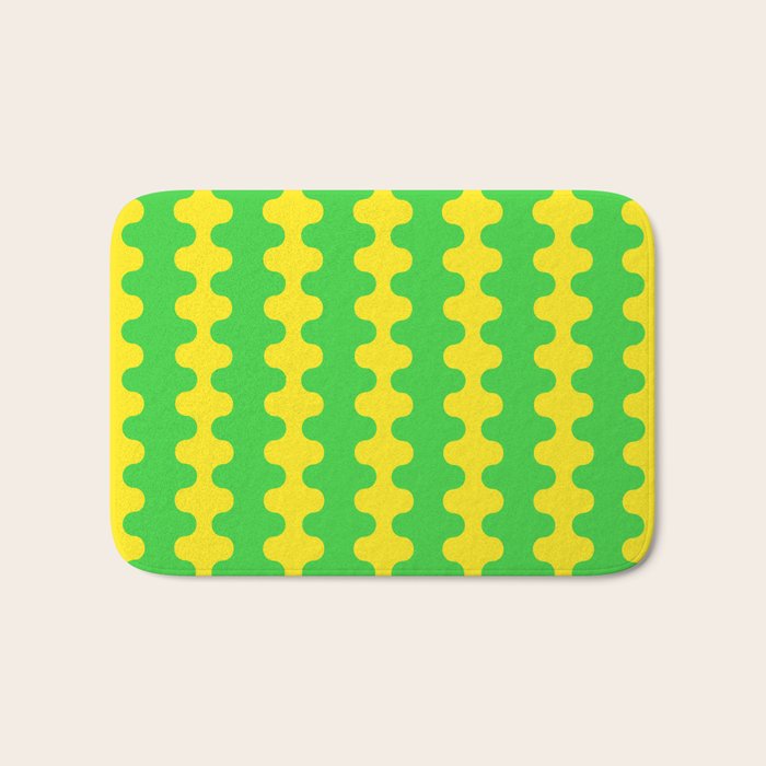 Vivid Ogee A-Go-Go Retro Pop Pattern Neon Green and Yellow Bath Mat Gallery Image 1