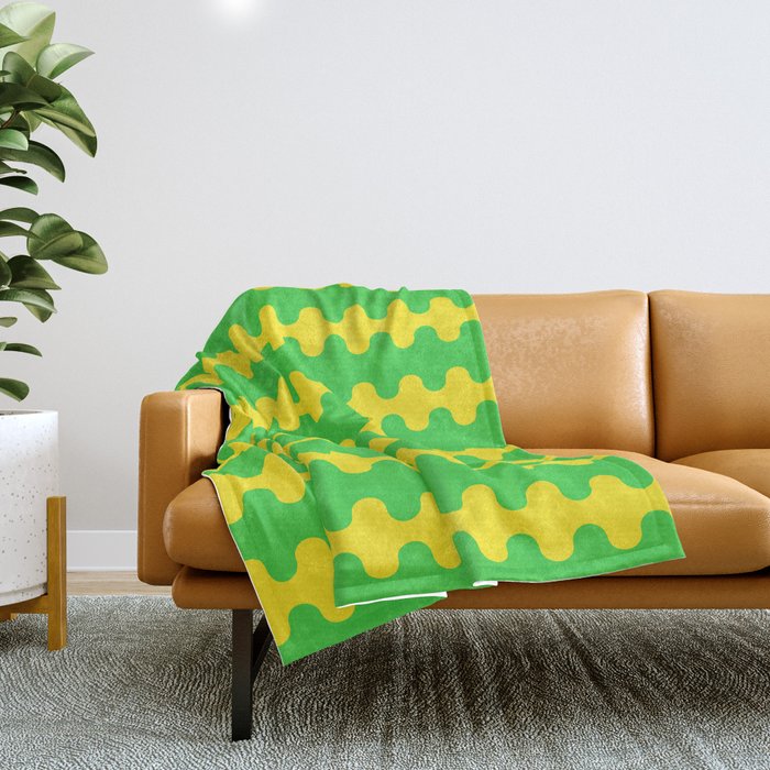 Vivid Ogee A-Go-Go Retro Pop Pattern Neon Green and Yellow Throw Blanket Gallery Image 1
