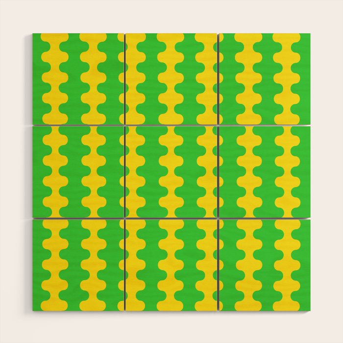 Vivid Ogee A-Go-Go Retro Pop Pattern Neon Green and Yellow Wood Wall Art Gallery Image 1