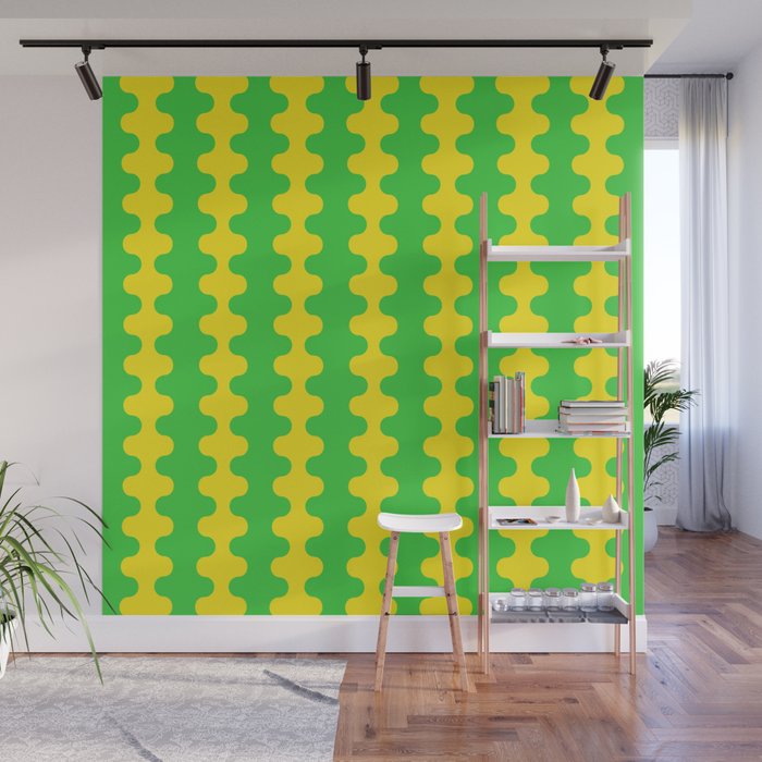 Vivid Ogee A-Go-Go Retro Pop Pattern Neon Green and Yellow Wall Mural Gallery Image 1