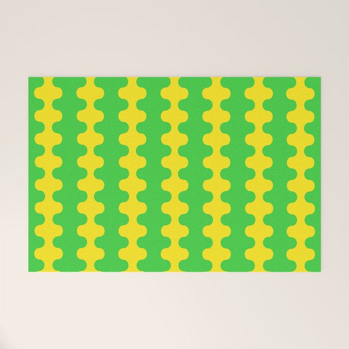 Vivid Ogee A-Go-Go Retro Pop Pattern Neon Green and Yellow Welcome Mat Gallery Image 1