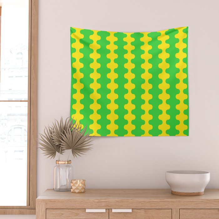 Vivid Ogee A-Go-Go Retro Pop Pattern Neon Green and Yellow Wall Tapestry Gallery Image 2