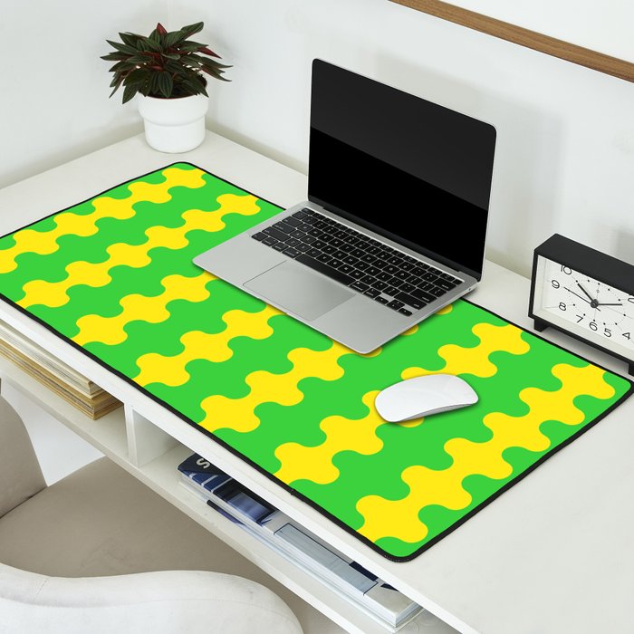 Vivid Ogee A-Go-Go Retro Pop Pattern Neon Green and Yellow Desk Mat Gallery Image 2