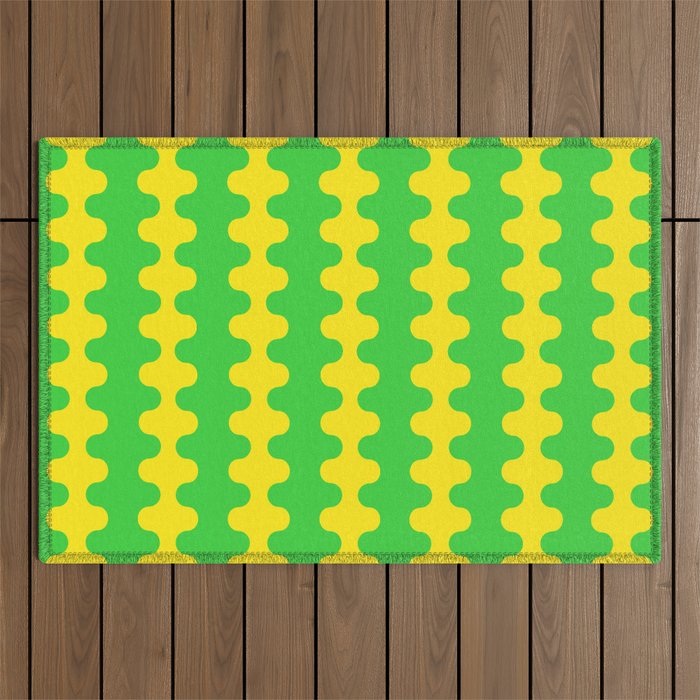 Vivid Ogee A-Go-Go Retro Pop Pattern Neon Green and Yellow Outdoor Rug Gallery Image 1