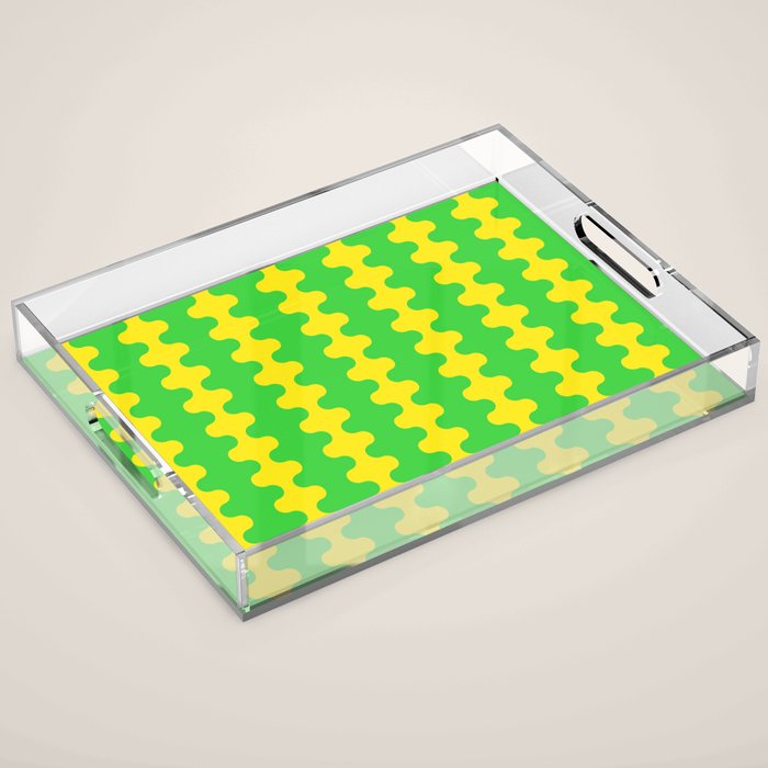 Vivid Ogee A-Go-Go Retro Pop Pattern Neon Green and Yellow Acrylic Tray Gallery Image 1