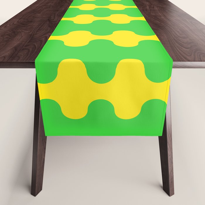 Vivid Ogee A-Go-Go Retro Pop Pattern Neon Green and Yellow Table Runner Gallery Image 1