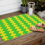 Vivid Ogee A-Go-Go Retro Pop Pattern Neon Green and Yellow Outdoor Rug Gallery Image 2