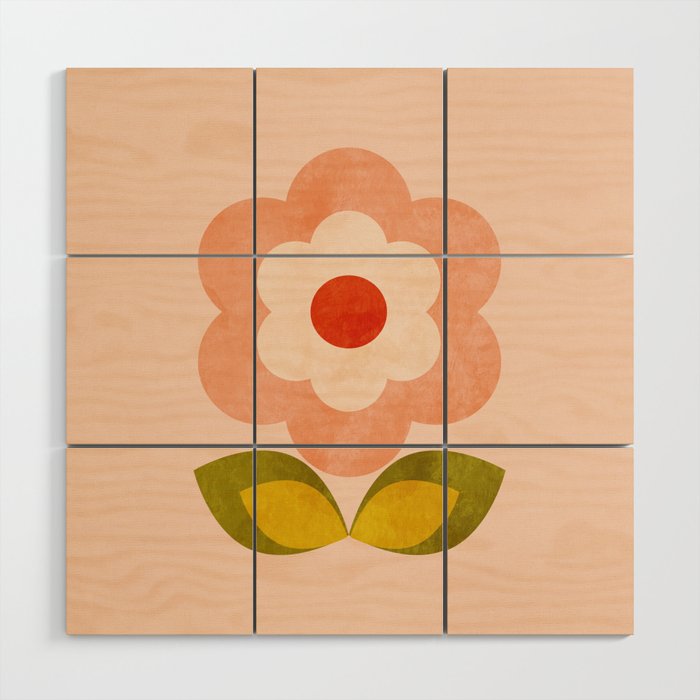 retro daisy minimal pink Wood Wall Art Gallery Image 1
