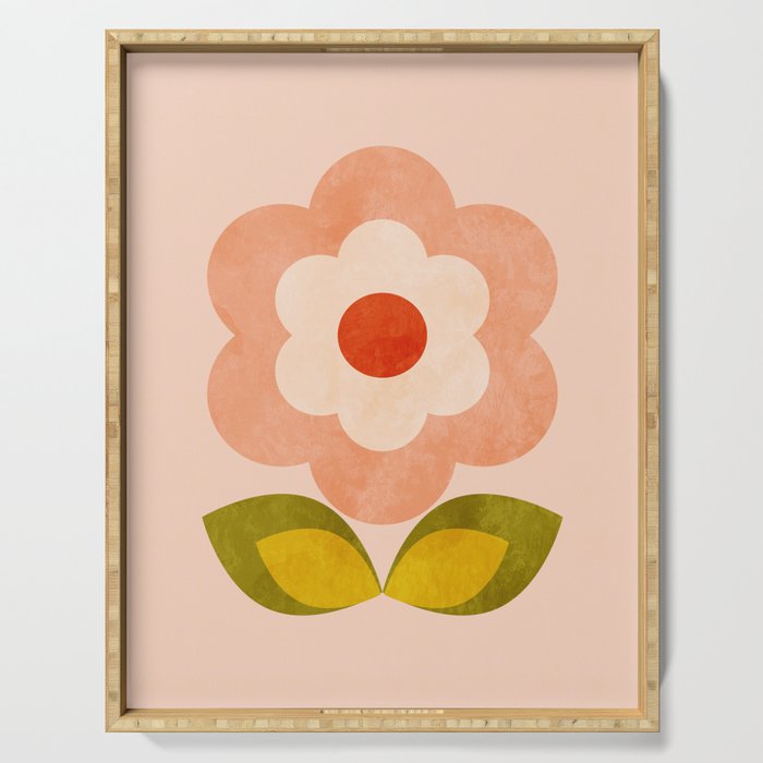 retro daisy minimal pink Serving Tray Gallery Image 1