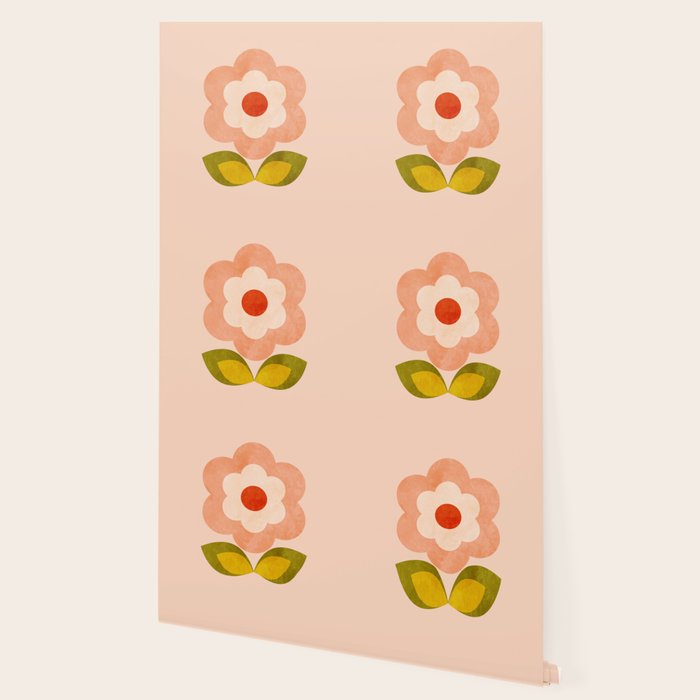 retro daisy minimal pink Wallpaper Gallery Image 2