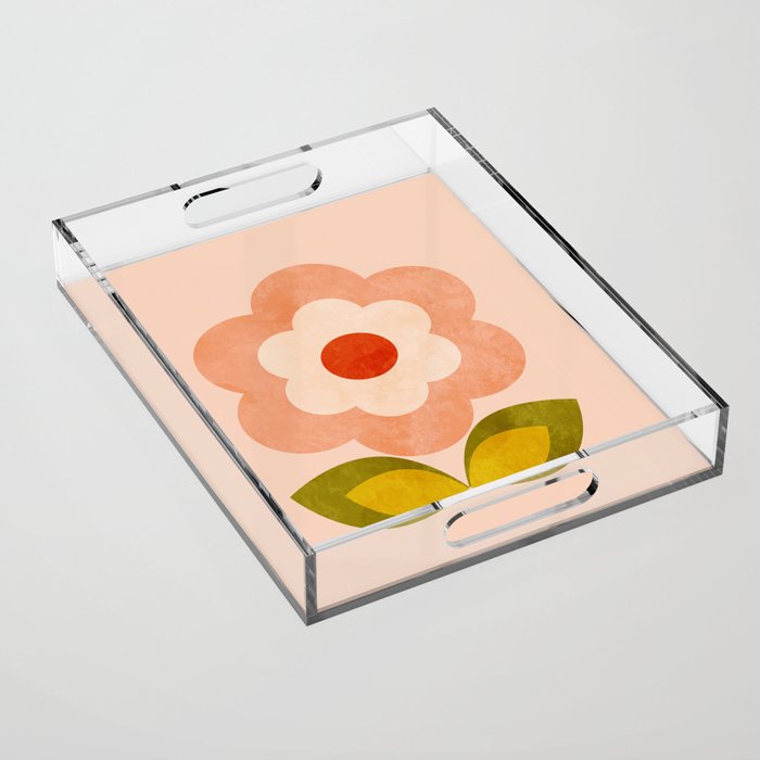 retro daisy minimal pink Acrylic Tray Gallery Image 1