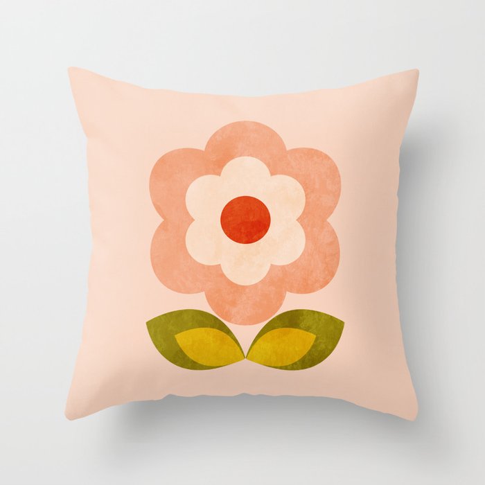 retro daisy minimal pink Throw Pillow Gallery Image 1