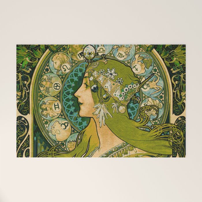 Emerald Green Vintage Astrology Poster | Alphonse Mucha  Welcome Mat Gallery Image 1