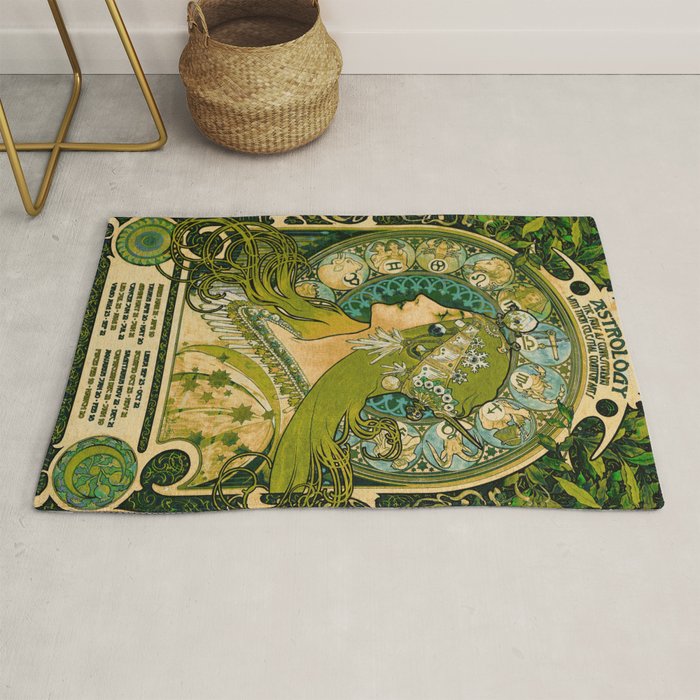 Emerald Green Vintage Astrology Poster | Alphonse Mucha  Rug Gallery Image 1