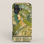Emerald Green Vintage Astrology Poster | Alphonse Mucha  iPhone Case Gallery Image 1