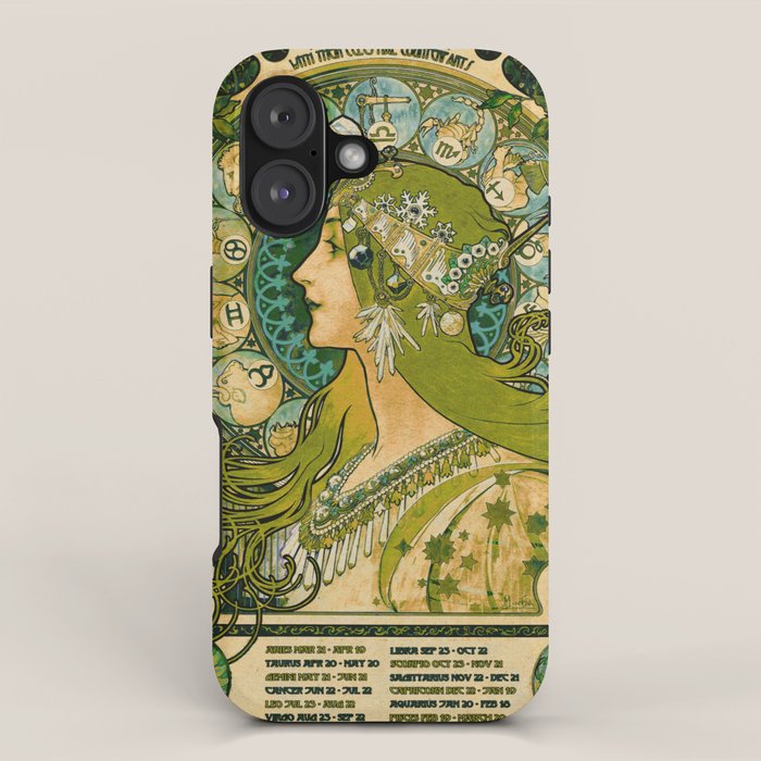 Emerald Green Vintage Astrology Poster | Alphonse Mucha  iPhone Case Gallery Image 1