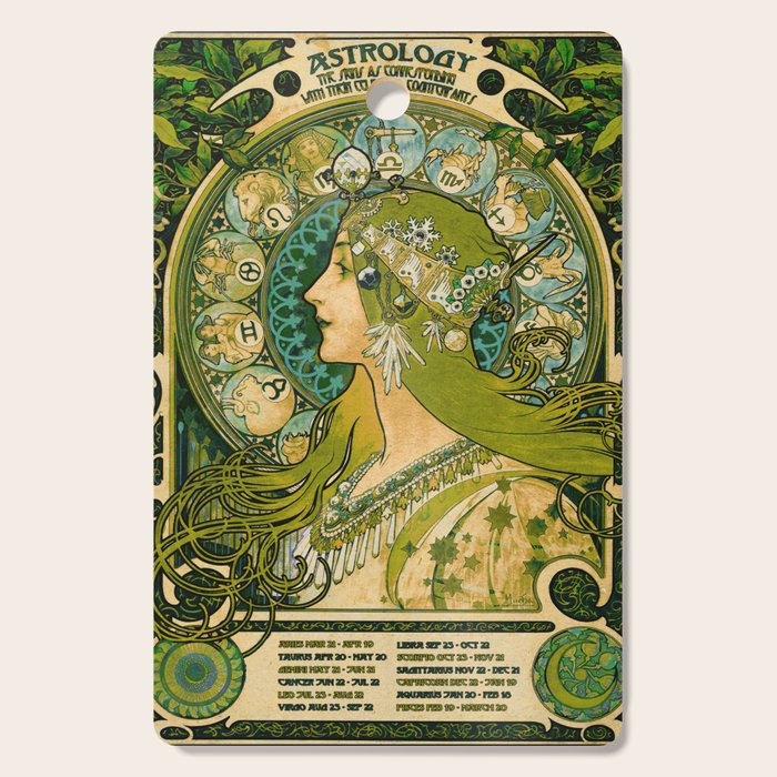 Emerald Green Vintage Astrology Poster | Alphonse Mucha  Cutting Board Gallery Image 1
