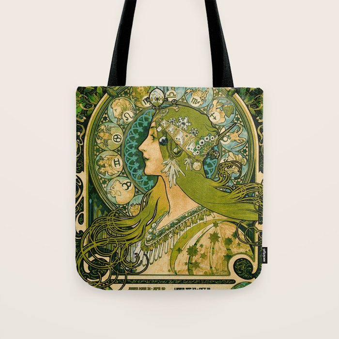 Emerald Green Vintage Astrology Poster | Alphonse Mucha  Tote Bag Gallery Image 1