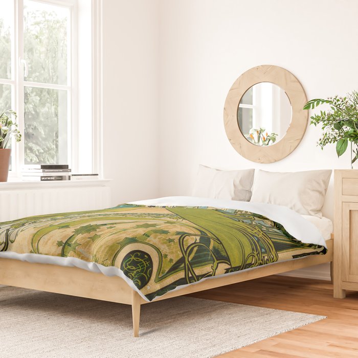 Emerald Green Vintage Astrology Poster | Alphonse Mucha  Duvet Cover Gallery Image 2