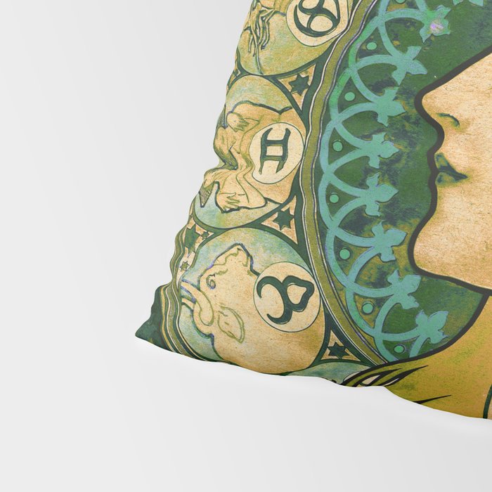 Emerald Green Vintage Astrology Poster | Alphonse Mucha  Pillow Sham Gallery Image 4