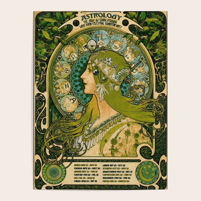 Emerald Green Vintage Astrology Poster | Alphonse Mucha  Poster Gallery Image 1