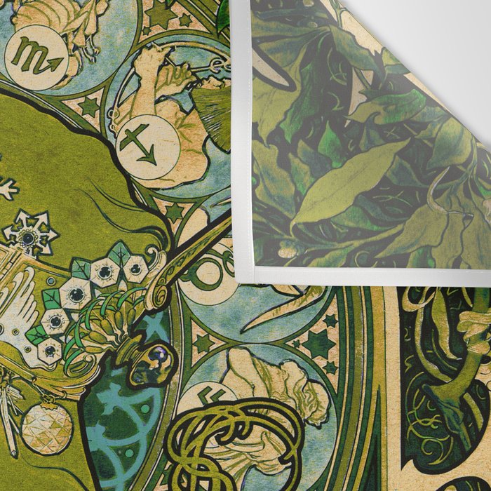 Emerald Green Vintage Astrology Poster | Alphonse Mucha  Wall Tapestry Gallery Image 3