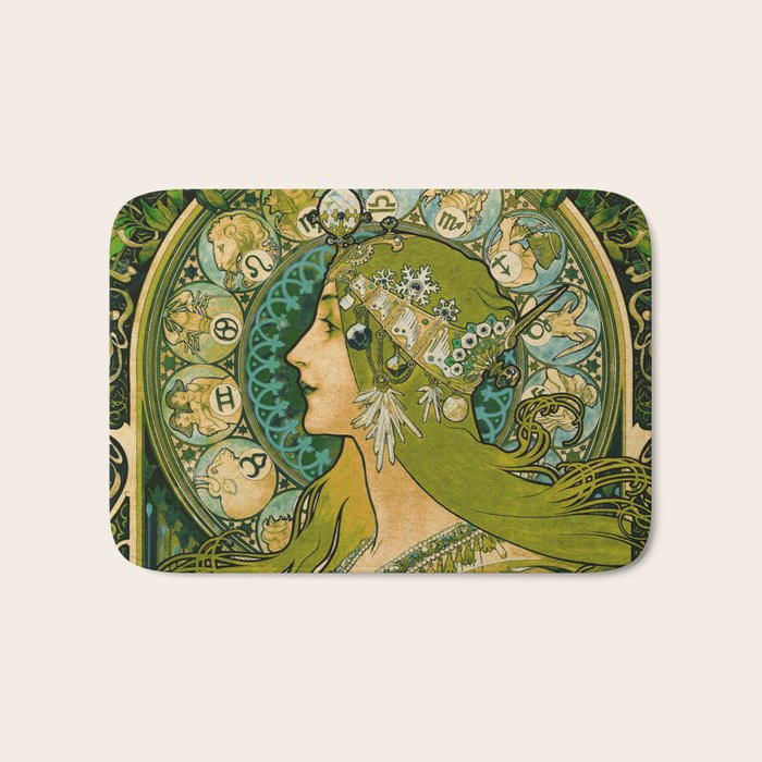 Emerald Green Vintage Astrology Poster | Alphonse Mucha  Bath Mat Gallery Image 1