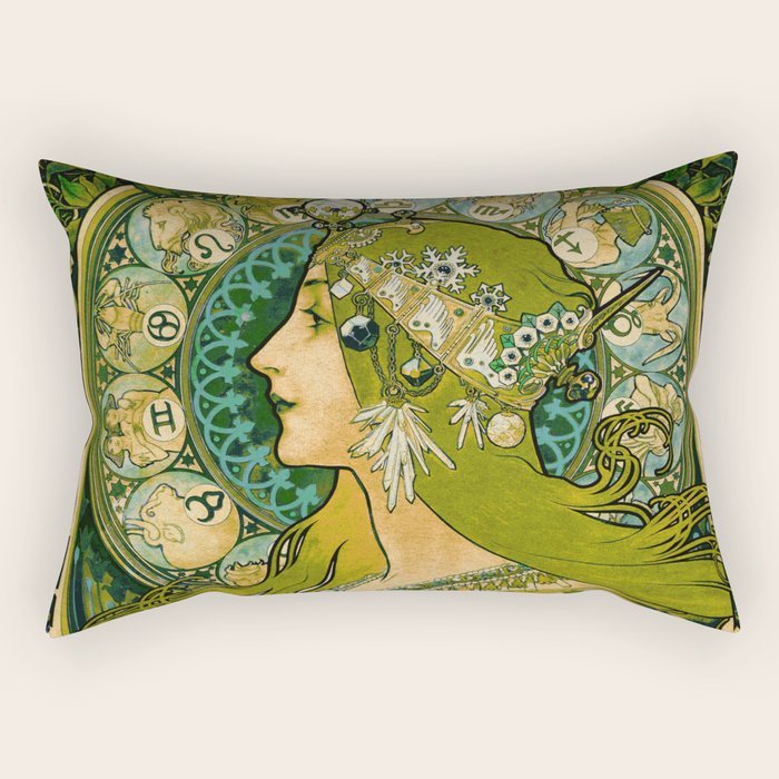 Emerald Green Vintage Astrology Poster | Alphonse Mucha  Rectangular Pillow Gallery Image 2