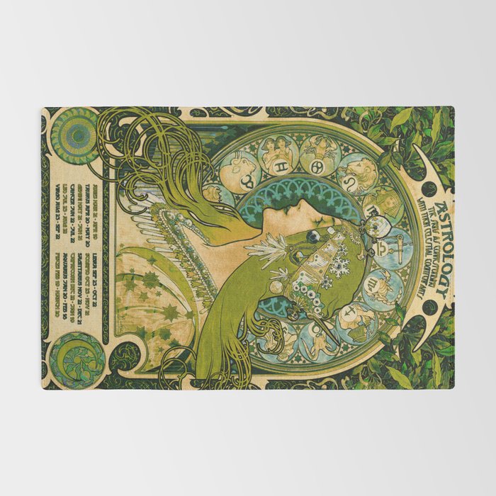 Emerald Green Vintage Astrology Poster | Alphonse Mucha  Rug Gallery Image 2