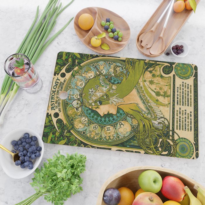 Emerald Green Vintage Astrology Poster | Alphonse Mucha  Cutting Board Gallery Image 2