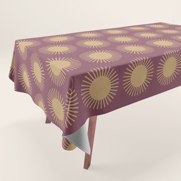 Boho Summer Sun Pattern XI Mauve and Neutral Yellow Tablecloth Gallery Image 1