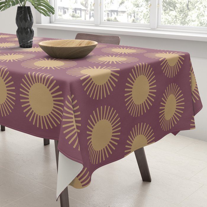 Boho Summer Sun Pattern XI Mauve and Neutral Yellow Tablecloth Gallery Image 3