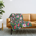 Cherry Pattern on Dark Teal Throw Blanket Gallery Image 1
