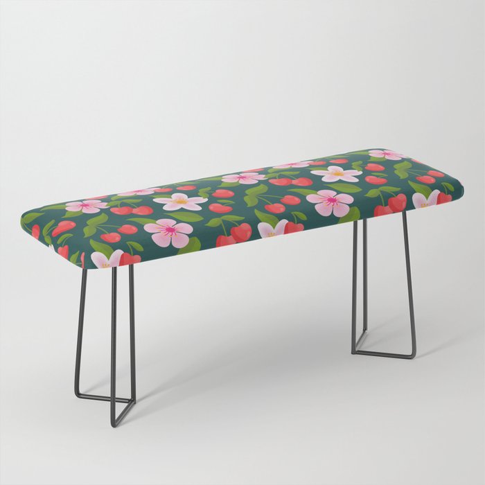 Cherry Pattern on Dark Teal Bench Gallery Image 1