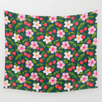 Cherry Pattern on Dark Teal Wall Tapestry Gallery Image 4