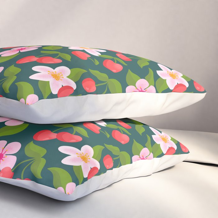 Cherry Pattern on Dark Teal Pillow Sham Gallery Image 3