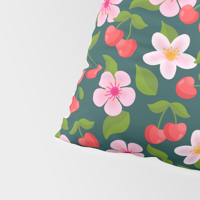 Cherry Pattern on Dark Teal Pillow Sham Gallery Image 4