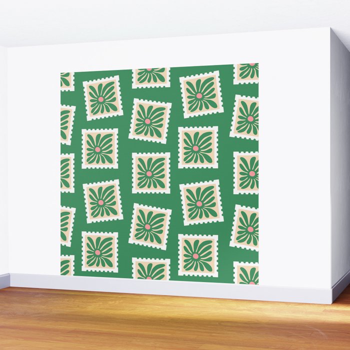 Vintage flower postage stamp pattern Wall Mural Gallery Image 2
