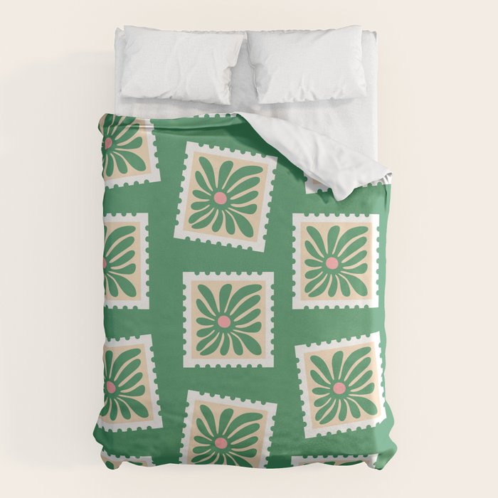 Vintage flower postage stamp pattern Duvet Cover Gallery Image 6