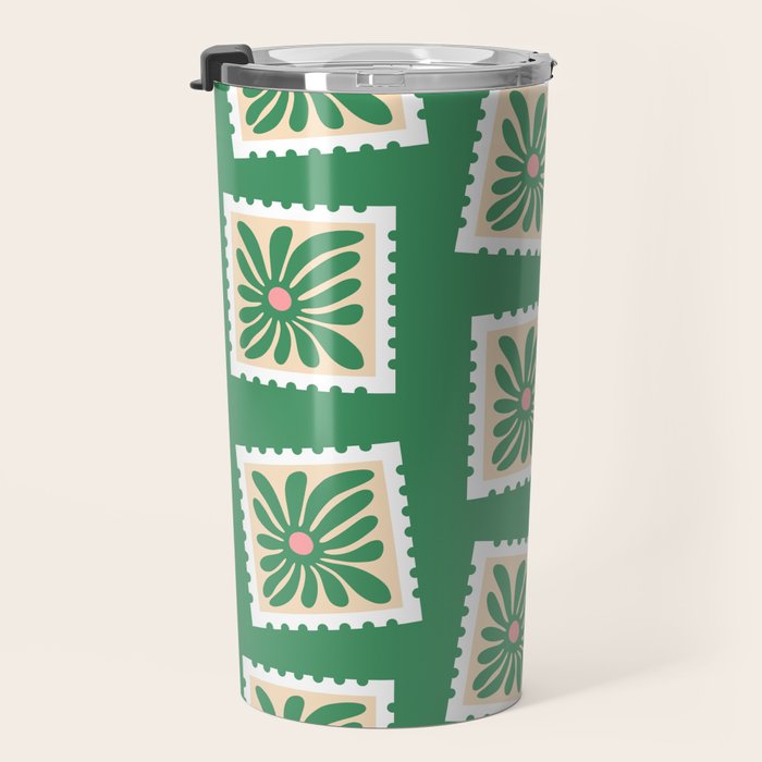Vintage flower postage stamp pattern Travel Mug Gallery Image 3