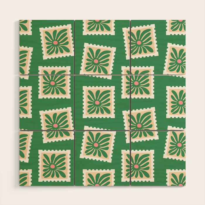 Vintage flower postage stamp pattern Wood Wall Art Gallery Image 1